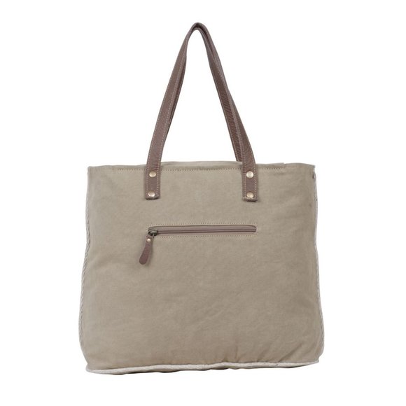 COPY - Myra Bag Handmade Edgy Tote Bag Upcycled Canvas & Cowhide Leather - Picture 4 of 9